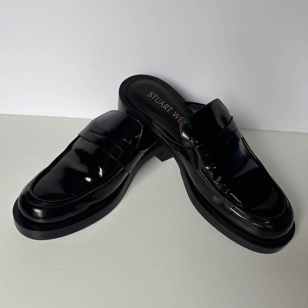 Stuart Weitzman SoHo mule loafers black patent leather 8 - Picture 3 of 11